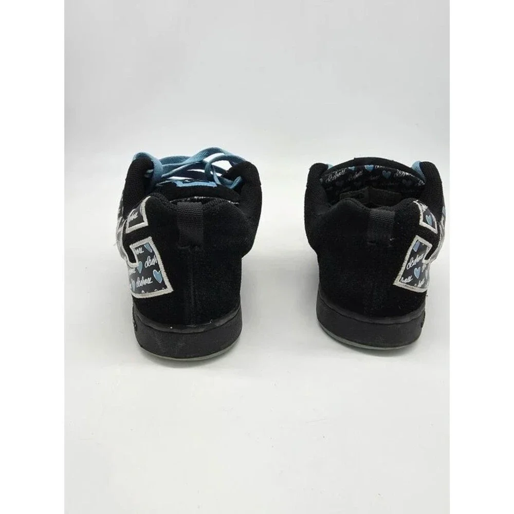 DC Shoes Court Graffik SE Womens 7.5 Black Suede Blue Hearts Y2K Chunky Skate 07